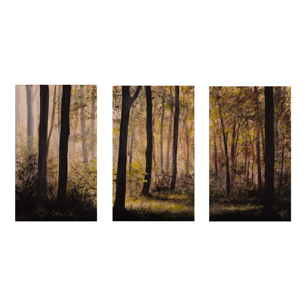 Lichtdurchfluteter Wald als Triptychon